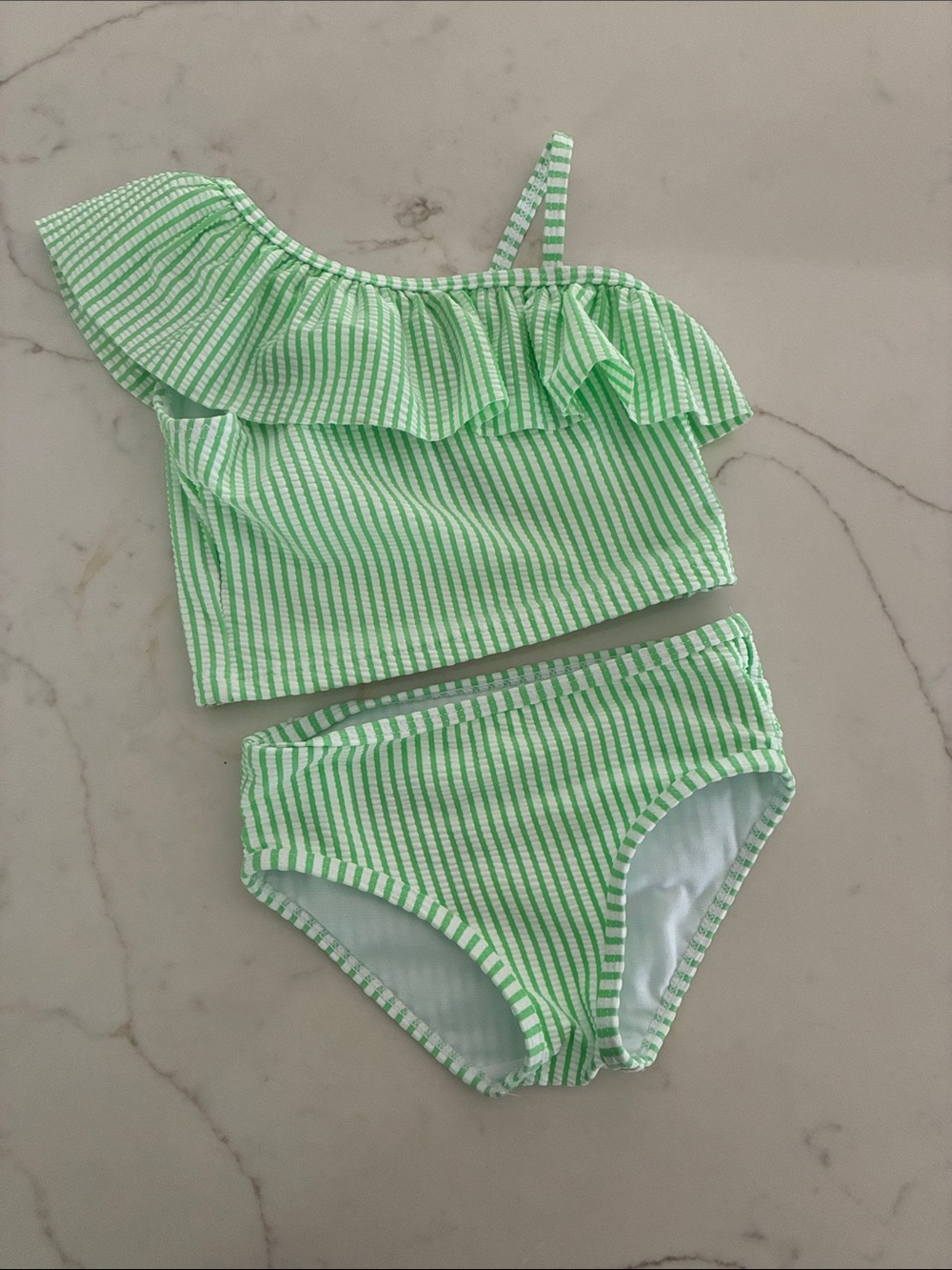 Ruffle Butts Green and White Striped Ruffle Tankini